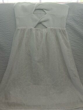 White Eyelet Mini Dress with Knit Bodice
